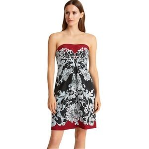 White House Black Market Dress Size 0 Floral Print Silk Strapless Mini Party